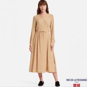 Ines de la Fressange Uniqlo Beige Polka Dot Wrap Dress with pockets– Medium